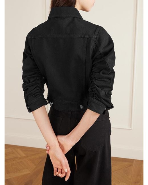 Gabriela Hearst Black Adira Cropped Ruched Recycled-Denim Jacket