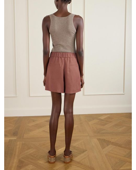 Brunello Cucinelli Red Pleated Twill Straight-Leg Shorts