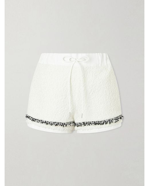 Sacai White Canvas-Trimmed Bouclé-Tweed Shorts