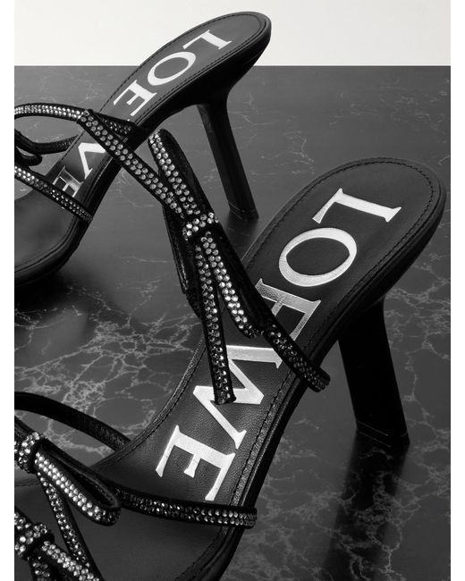 Loewe Black Petal Bow Crystal-Embellished Suede Sandals
