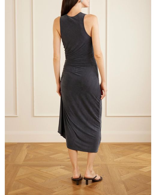 Agolde Blue Ruched Stretch-Jersey Midi Dress