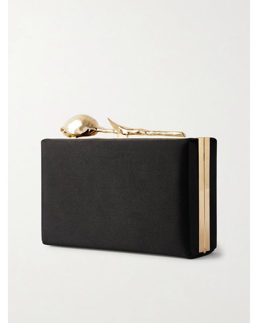 Erdem Black Bloom Embellished Satin Clutch