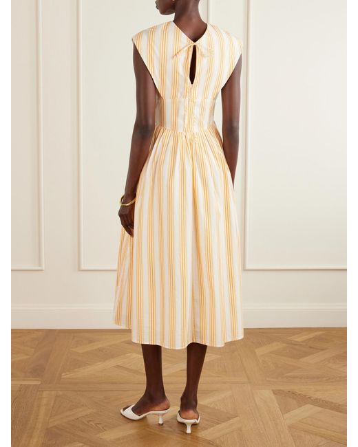 Rosie Assoulin Natural In Full Bloom Gathered Striped Cotton-Taffeta Midi Dress