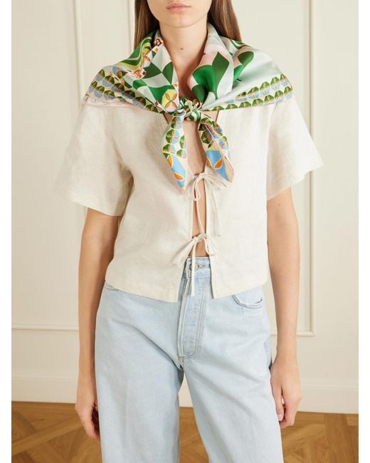 Christiano Marchelli Green Alessandra Printed Silk-Twill Scarf