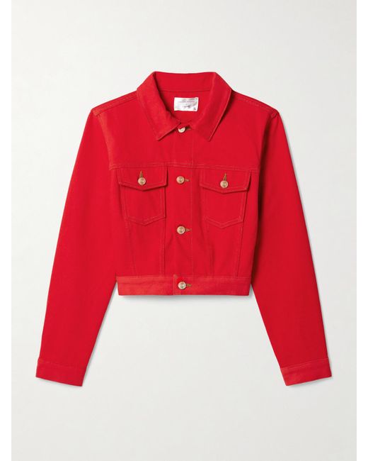 FRAME Red Carolina Herrera Cropped Denim Jacket