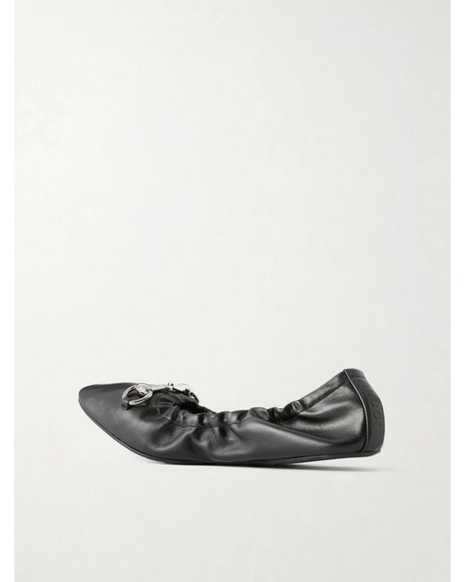Gucci White Prima Horsebit-Embellished Leather Ballet Flats