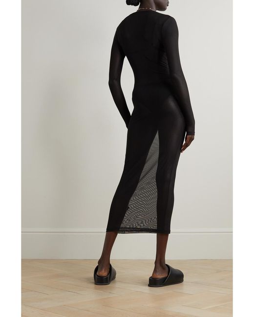 GOOD AMERICAN Black Stretch Recycled-Mesh Midi Dress