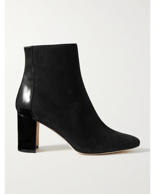 Manolo Blahnik Black Rosie 70 Patent-Leather And Suede Ankle Boots
