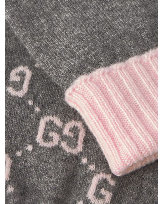 Gucci Gray Jacquard-Knit Cashmere Gloves