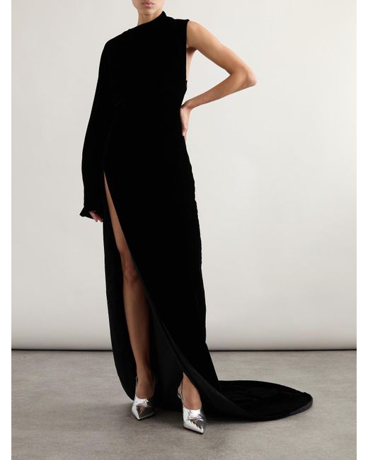 Alaïa Black One-Shoulder Cutout Velvet Gown