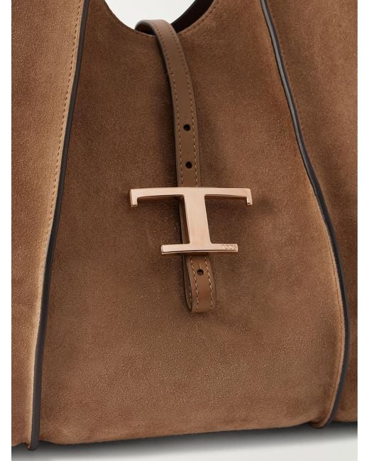 Tod's Brown T Timeless Suede Shoulder Bag