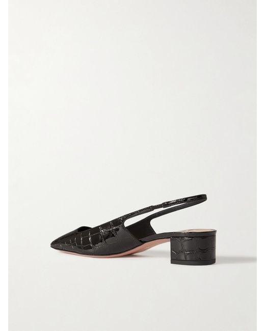 Aquazzura Black Ginza 35 Croc-Effect Patent-Leather Slingback Pumps