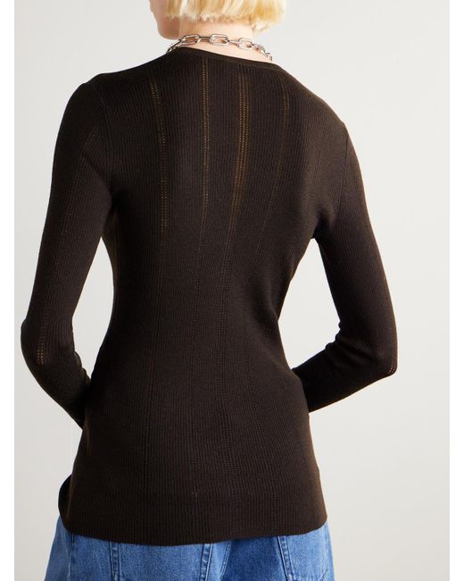Gabriela Hearst Black Lillian Pointelle-Knit Wool Cardigan