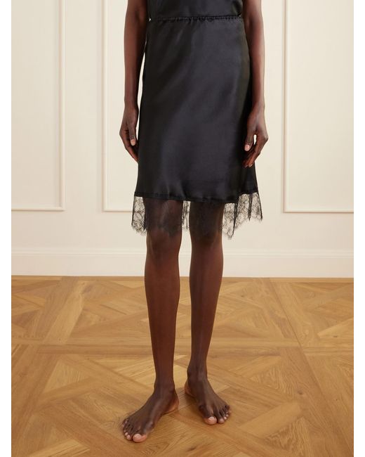 Carine Gilson Black Lace-Trimmed Silk-Satin Midi Skirt