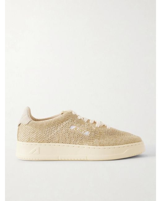 Autry Natural Easyknit Suede-Trimmed Metallic Knitted Sneakers