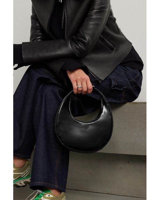 STAUD Moon Mini Glossed leather Shoulder Bag in Black Lyst Canada