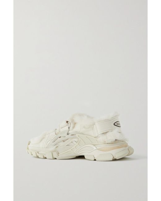 Balenciaga White Faux Fur-Lined Leather And Rubber Sandals