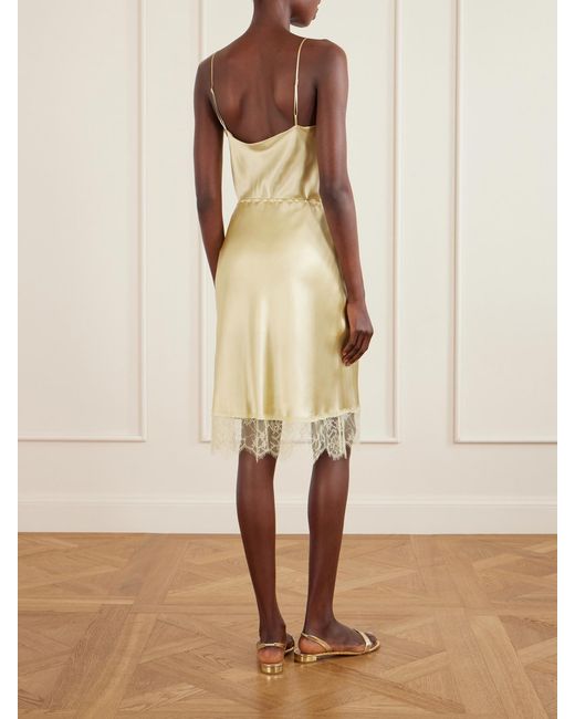 Carine Gilson Natural Lace-Trimmed Silk-Satin Midi Skirt