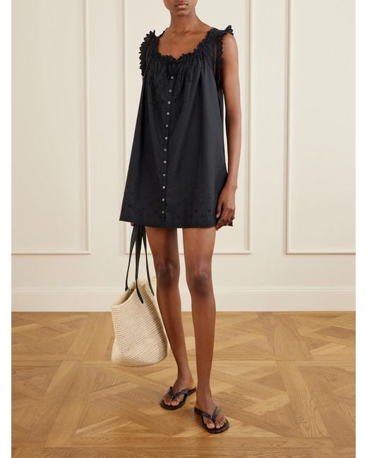 Doen Blue Nessie Broderie Anglaise Organic Cotton Mini Dress