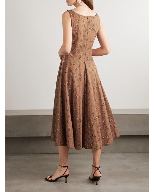 Agua Bendita Brown Frontera Bead-Embellished Floral-Print Cotton Midi Dress