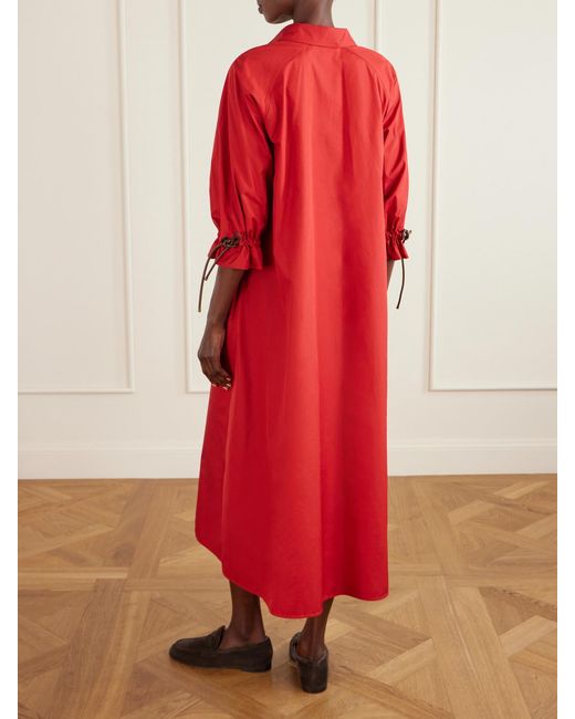 Max Mara Red Tie-Detailed Cotton-Poplin Midi Dress