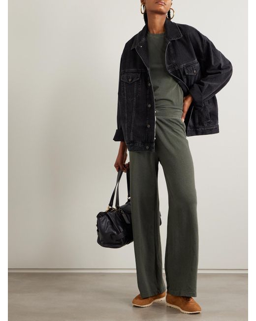 James Perse Green Cotton-Terry Wide-Leg Track Pants