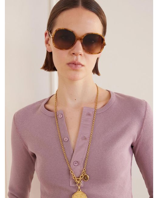 Chloé Brown Rounded-Frame Acetate Sunglasses