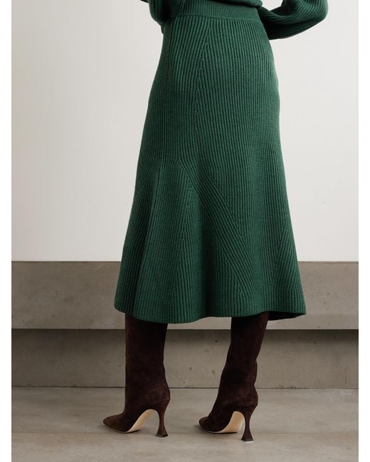 Zimmermann Green Ribbed Wool Midi Skirt