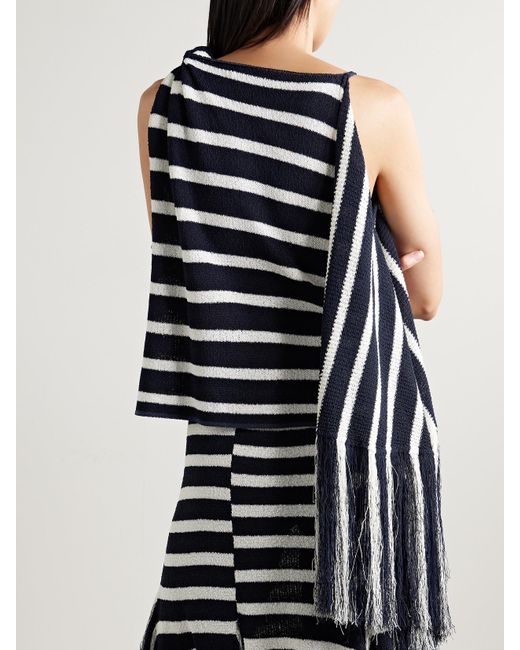 Proenza Schouler Blue Yves Asymmetric Fringed Knitted Top