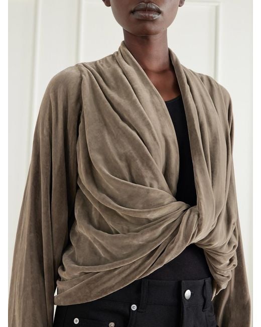 Rick Owens Natural Twist Draped Velvet Crop Blouse