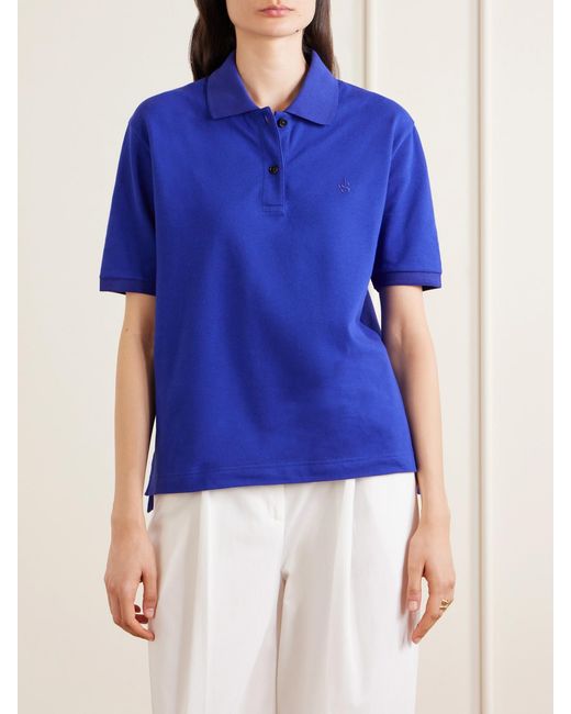 Jil Sander Blue Logo-Embroidered Cotton-Piqué Polo Shirt