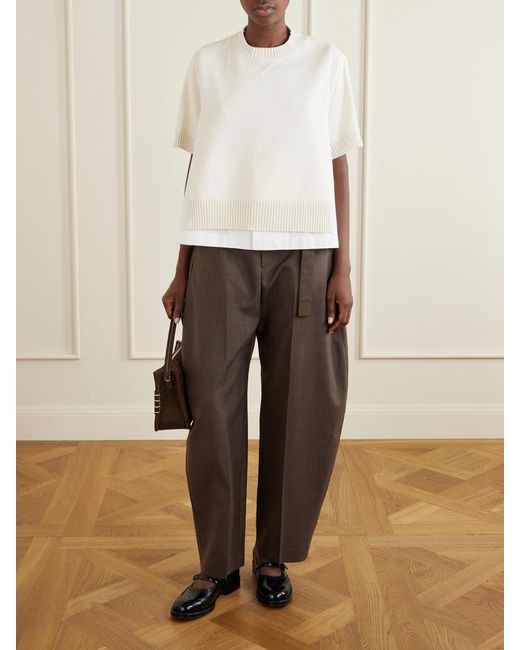 Sacai Brown Pleated Belted Twill Wide-Leg Pants