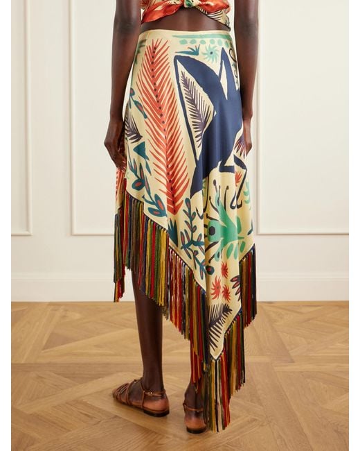 Etro White Asymmetric Fringed Printed Silk-Twill Mini Skirt