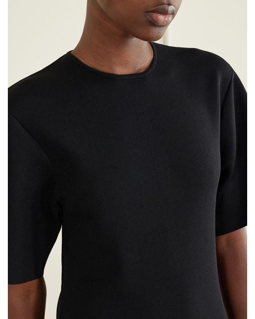 Totême Black Cocoon Draped Voile-Paneled Knitted Midi Dress