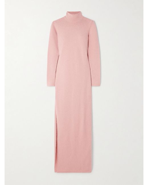 Siedres Pink Embroidered Stretch-Knit Turtleneck Maxi Dress