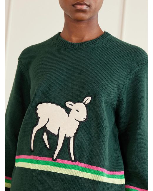 J.W. Anderson Green Sheep Embroidered Striped Cotton Sweater