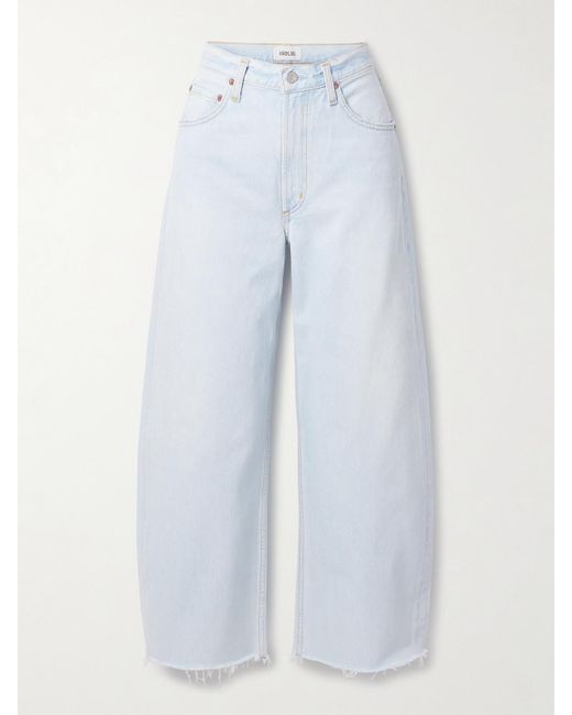 Agolde Blue Low Curve Halbhohe Jeans Mit Weitem Bein Und Fransen