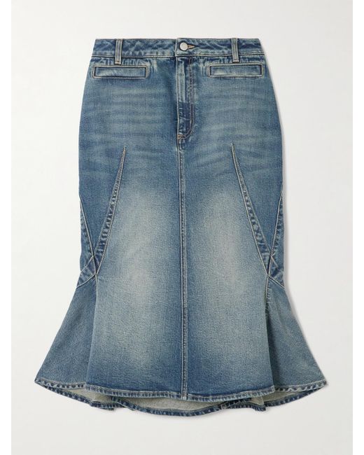 Alexander McQueen Blue Paneled Denim Midi Skirt
