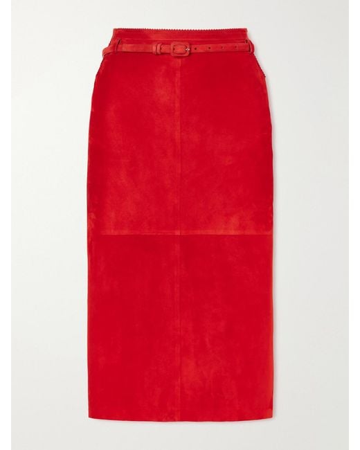 Tom Ford Red Suede Midi Skirt