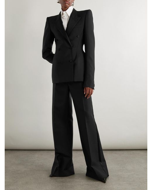 Alexander McQueen Black Wool And Mohair-Blend Wide-Leg Pants
