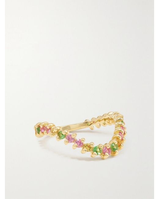 Yvonne Léon Metallic Alliance Vague 18-Karat, Sapphire And Tsavorite Ring