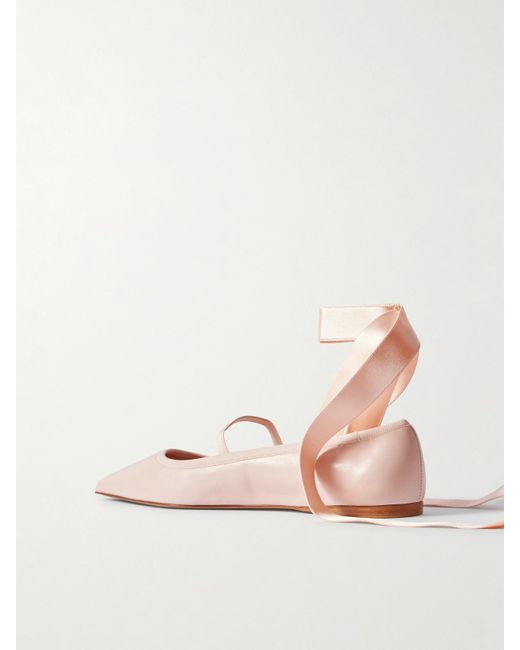 Ferragamo Pink Carice Satin-Trimmed Leather Ballet Flats