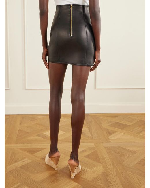 Balmain Black Paneled Leather Mini Skirt