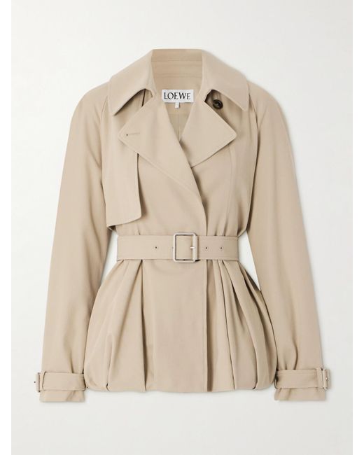 Loewe Natural Double-Breasted Pleated Cotton-Twill Jacket