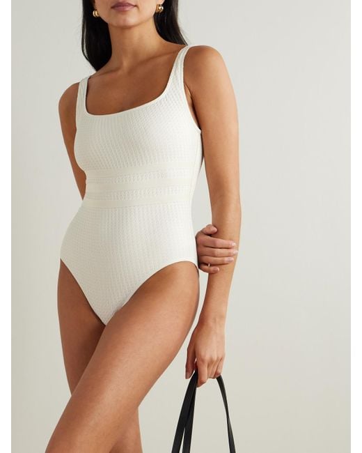 Eres White The Vogue Glory Grosgrain-Trimmed Jacquard Swimsuit