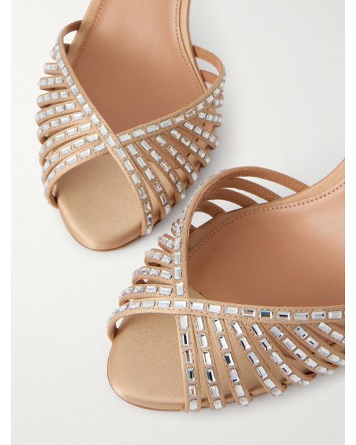 Aquazzura Natural Hold Me 85 Crystal-Embellished Satin Sandals