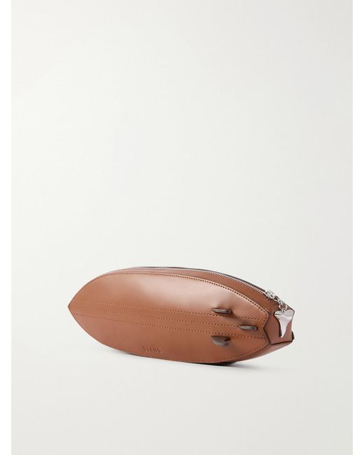 Staud Brown Surfboard Striped Leather Clutch