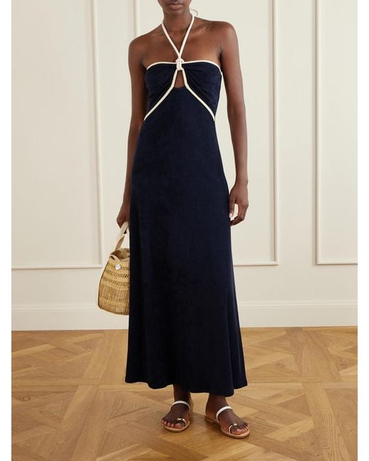 Johanna Ortiz Blue Gleymoon Cut-Out Cotton-Terry Halterneck Maxi Dress