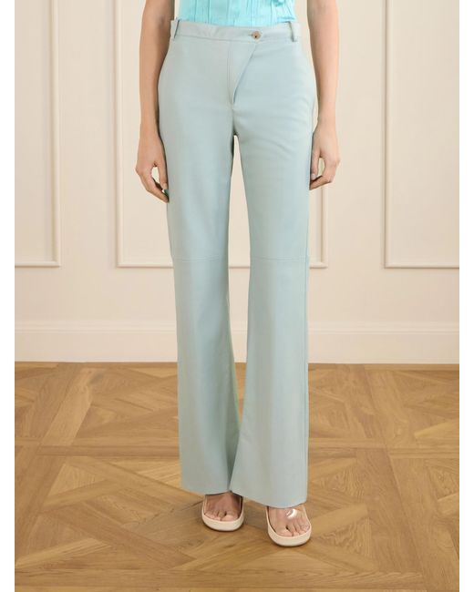 Chloé Blue High-Rise Paneled Leather Straight-Leg Pants