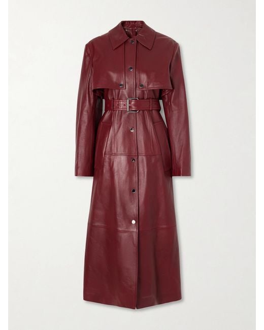 Sportmax Red Belted Leather Trench Coat